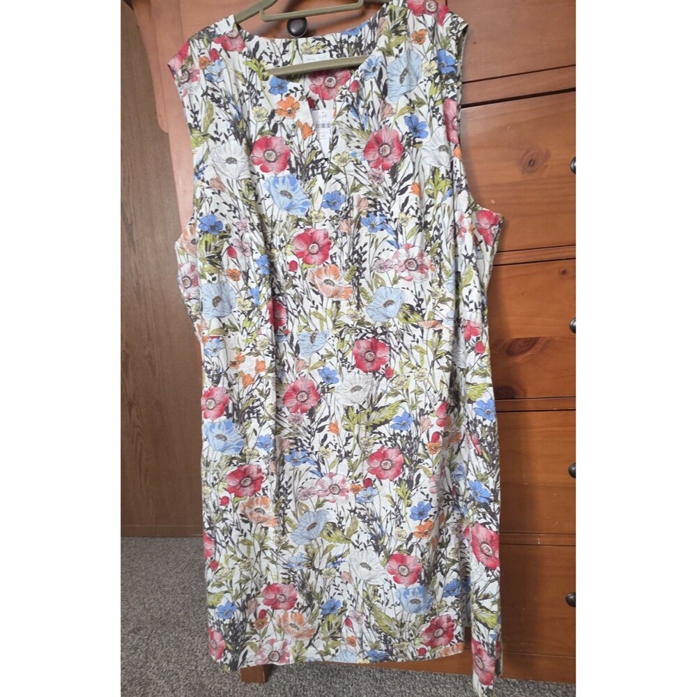 NWT J Jill Love Linen Dress Size 4X Floral Sleeveless Pockets Mini Pastel Linen